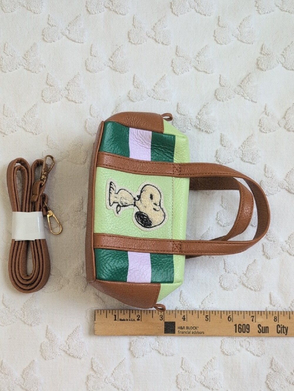 Snoopy Patch Mini Tote in Light Green & Brown - Picture 5 of 6